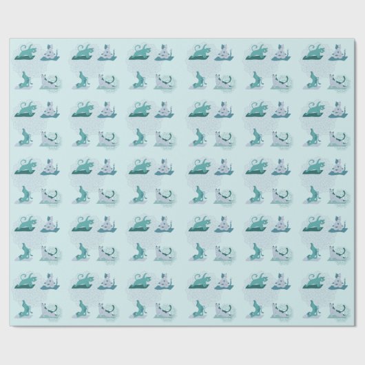 Papier Cadeau Chats de yoga verts (Couture)
