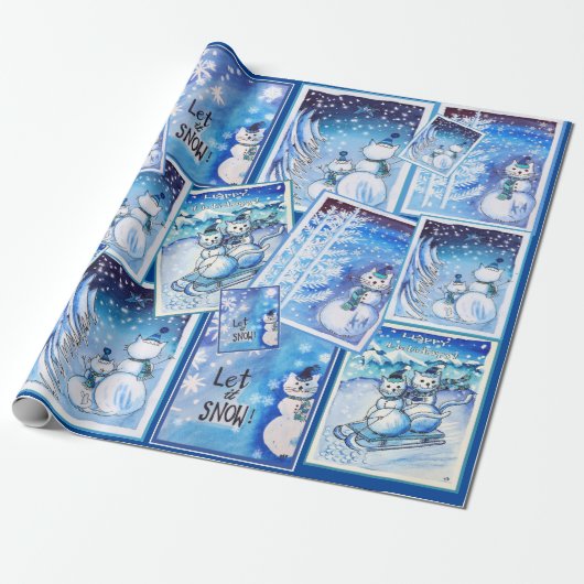 Papier Cadeau Chats des neiges (Déroulé)