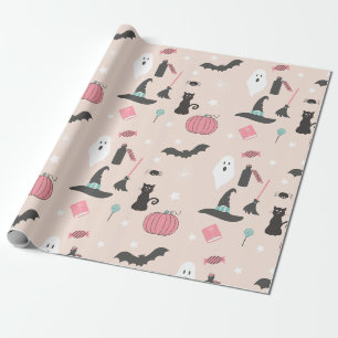 Papier Cadeau Chats d'Halloween, Citrouilles et chauves-souris