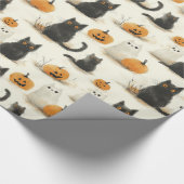 Papier Cadeau Chats d'Halloween et Motif Citrouille (Coin)