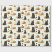 Papier Cadeau Chats d'Halloween et Motif Citrouille (Plat)
