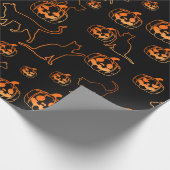 Papier Cadeau Chats d'Halloween noirs et Motif Jack-o-Lantern (Coin)
