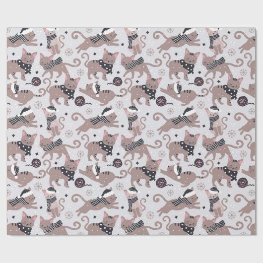 Papier Cadeau Chats d'hiver (Plat)