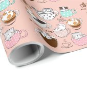 Papier Cadeau Chats drôles de café (Coin rond)