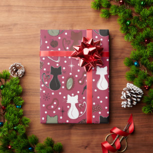 Papier Cadeau Chats du coeur rouge du milieu du siècle