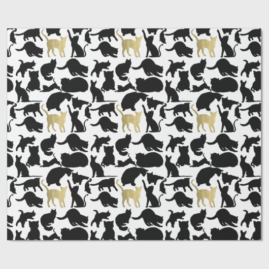 Papier Cadeau Chats en or noir (Plat)