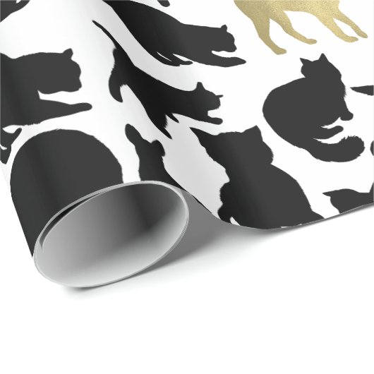 Papier Cadeau Chats en or noir (Coin rond)