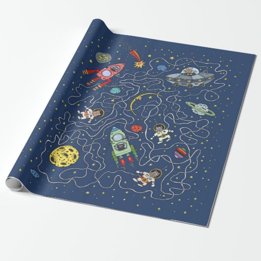 Papier Cadeau Chats en papier d'emballage spatial (Déroulé)