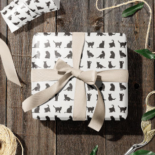 Papier Cadeau Chats en Silhouette Noire Motif Animaux de compagn