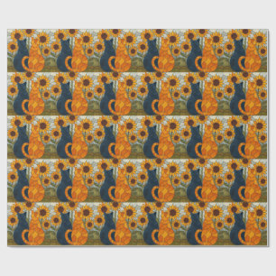 Papier Cadeau Chats en vitrail et conception d'art de tournesols