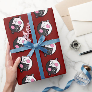 Papier Cadeau Chats endormis Yin Yang en noir et blanc