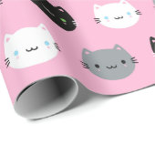 Papier Cadeau Chats et chatons mignons de Kawaii (rose) (Coin rond)