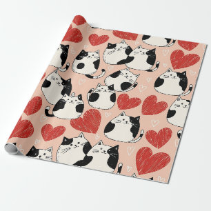 Papier Cadeau Chats et cœurs roses mignons motif (6)