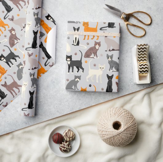 Papier Cadeau Chats et Empreintes de pattes (Artisanat)