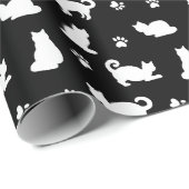 Papier Cadeau Chats et Empreintes de pattes noirs et blancs Moti (Coin rond)