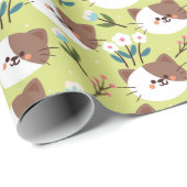 Papier Cadeau Chats et fleurs (Coin rond)