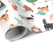 Papier Cadeau Chats et Motifs de Noël (Coin rond)