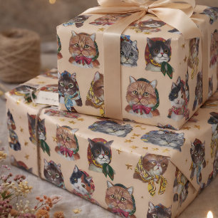 Papier Cadeau Chats Fantaisistes en Écharpes Joyeux Anniversaire