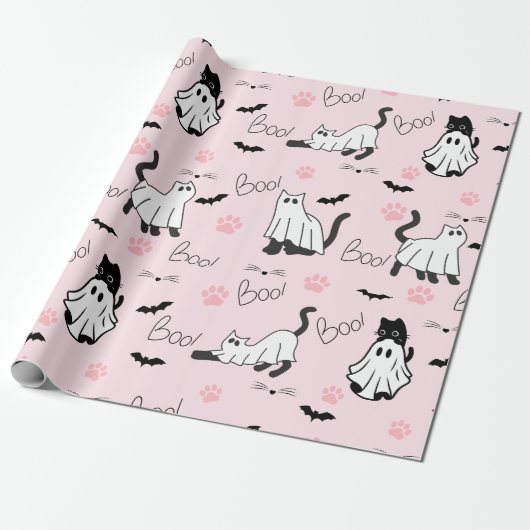 Papier Cadeau Chats fantômes mignons Halloween (Déroulé)