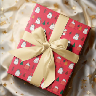 Papier Cadeau Chats Festifs Rouges et Arbres de Noël Enveloppeme