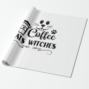 Papier Cadeau Chats Halloween sorcières de café Anniversaire