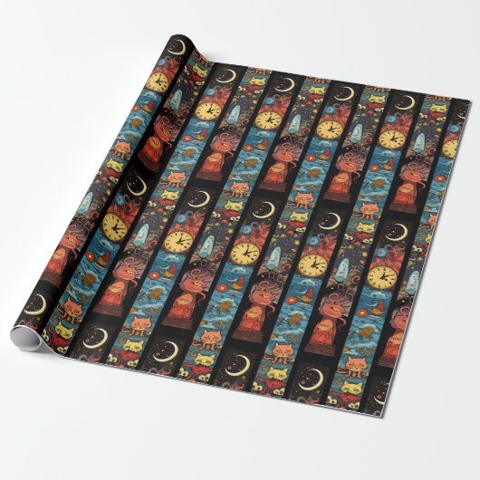 Papier Cadeau Chats Horloges et Aliens (Déroulé)