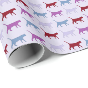 Papier Cadeau Chats illustrés mignons marchant motif violet