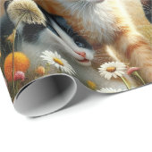Papier Cadeau Chats Jouer en Fleurs Amoureux des chats (Coin rond)