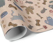 Papier Cadeau Chats joués avec soin sur Arrière - plan Brown (Coin rond)