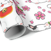 Papier Cadeau Chats Maneki-neko chinois (Coin rond)