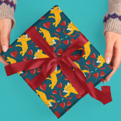 Papier Cadeau Chats mignon Saint Valentin Orange, Rouge et Bleu