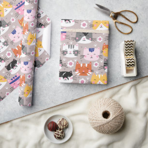 Papier Cadeau Chats mignons colorés