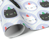 Papier Cadeau Chats mignons en Casquette de fête (Coin rond)