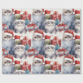 Papier Cadeau Chats mignons en chapeaux de Santa avec cadeaux (Plat)