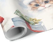 Papier Cadeau Chats mignons en chapeaux de Santa avec cadeaux (Coin rond)