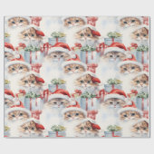 Papier Cadeau Chats mignons en chapeaux de Santa avec cadeaux (Plat)