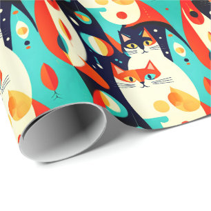 Papier Cadeau Chats modernes du milieu du siècle sur un Arrière