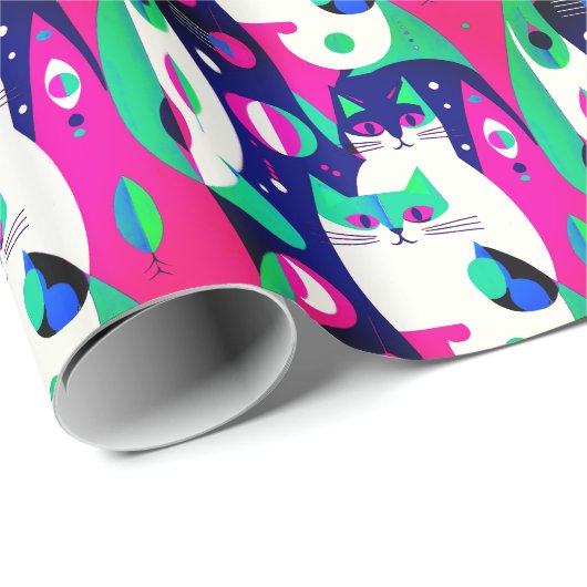 Papier Cadeau Chats modernes du milieu du siècle sur un Arrière  (Coin rond)