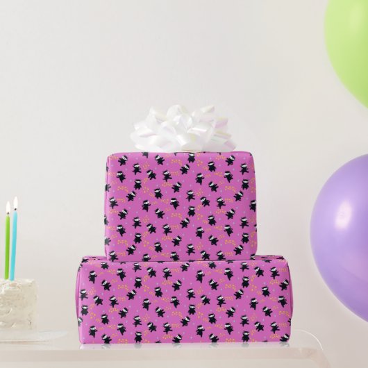 Papier Cadeau Chats Ninja avec Star Power en rose (Cadeaux de fête)