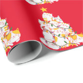 Papier Cadeau Chats Noël Arbre drôle Chats Noël (Coin rond)