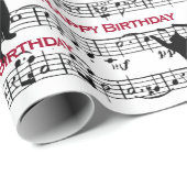 Papier Cadeau Chats Noirs Anniversaire Sur Partition (Coin rond)