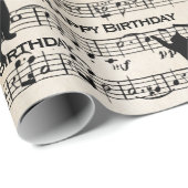 Papier Cadeau Chats Noirs Anniversaire Sur Partition (Coin rond)