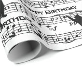 Papier Cadeau Chats Noirs Anniversaire Sur Partition (Coin rond)