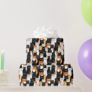 Papier Cadeau Chats noirs blancs orange