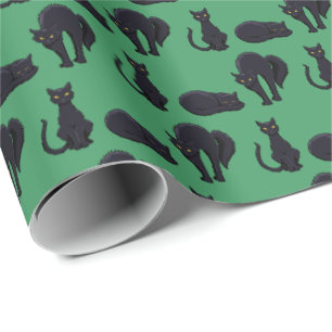 Papier Cadeau Chats Noirs Blocs Halloween Pixel Art Motif