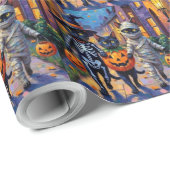 Papier Cadeau Chats noirs en costumes d'Halloween (Coin rond)
