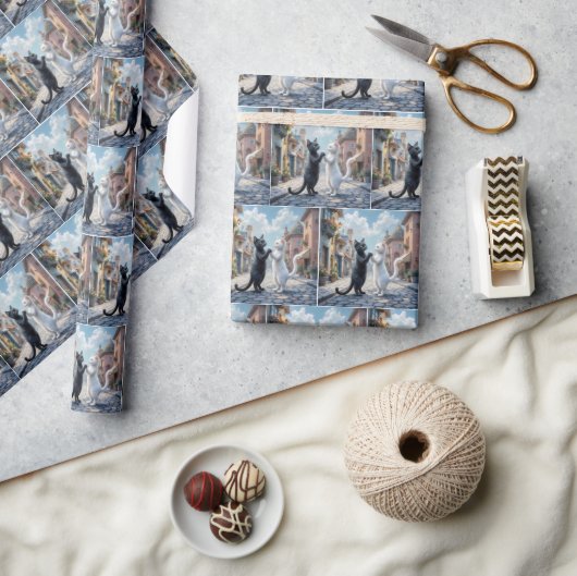 Papier Cadeau Chats noirs et blancs Danse lente (Artisanat)
