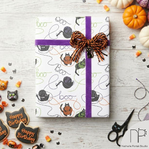 Papier Cadeau Chats noirs et Halloween en fer à la carreaux