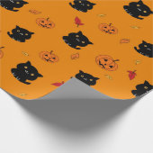 Papier Cadeau Chats Noirs Halloween Et Motif Citrouille (Coin)