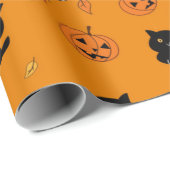 Papier Cadeau Chats Noirs Halloween Et Motif Citrouille (Coin rond)
